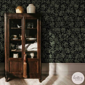 Dark Floral Wallpaper Botanical Wallpaper Green Peel And Stick Wallpaper Living Room Wallpaper Ideas Classic Wallpaper Olive Green Wallpaper