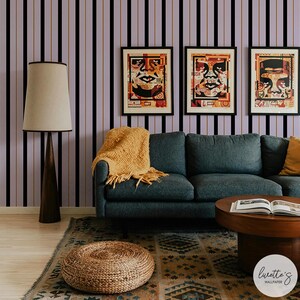 Retro Stripe Wallpaper Living Room Wallpaper Accent Wall Wallpaper Purple Removable Wallpaper Black And Purple Wallpaper Striped Wallpaper