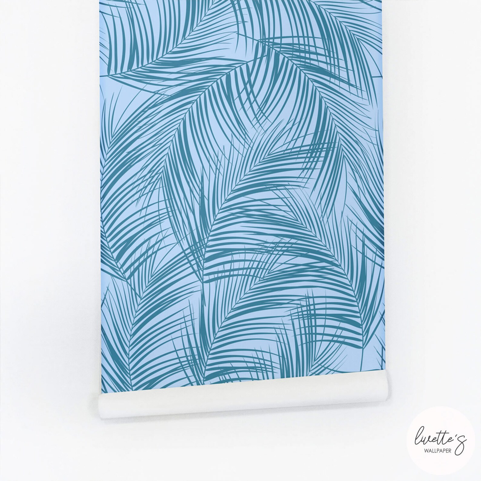 Blue Palm Leaves Removable Wallpaper Tropical Palm Leaf Etsy