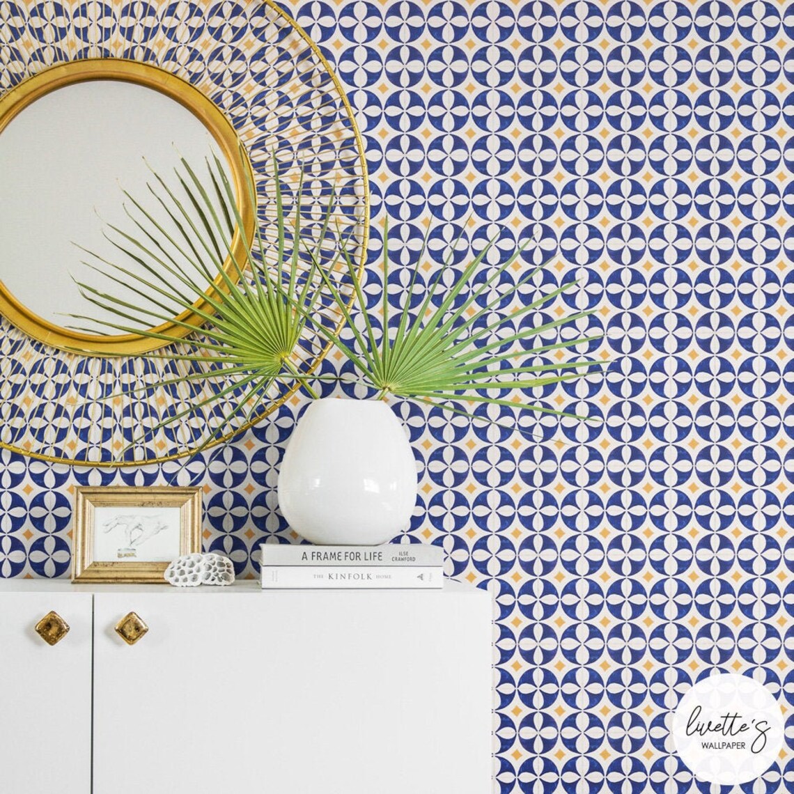 Blue and Yellow Tile Wallpaper Peel and Stick or Traditional - Etsy