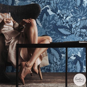 Elegant Wallpaper For Walls Dark Blue Floral Wallpaper Temporary Flower Wallpaper Peel And Stick Accent Wallpaper Dining Room Wallpaper