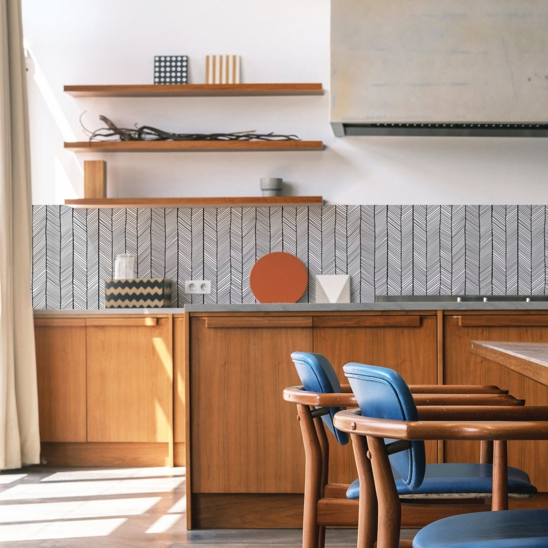 Herringbone Peel And Stick Backsplash Diy Vinyl Kitchen Decor Etsy