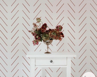 Modern delicate herringbone wallpaper in Clay color, Minimalist design, removable self adhesive & traditional material