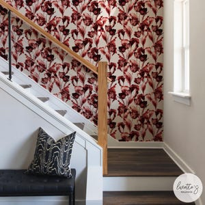 Red Vintage Floral Wallpaper Red Wallpaper Botanical Wallpaper Entryway Wallpaper Peel And Stick Wallpaper Floral Wallpaper Red Accent Wall