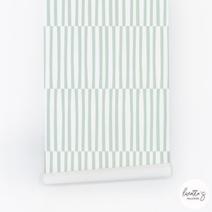 Minimal Mint Green Stripe Wallpaper, Removable Wallpaper and Traditional Wallpaper