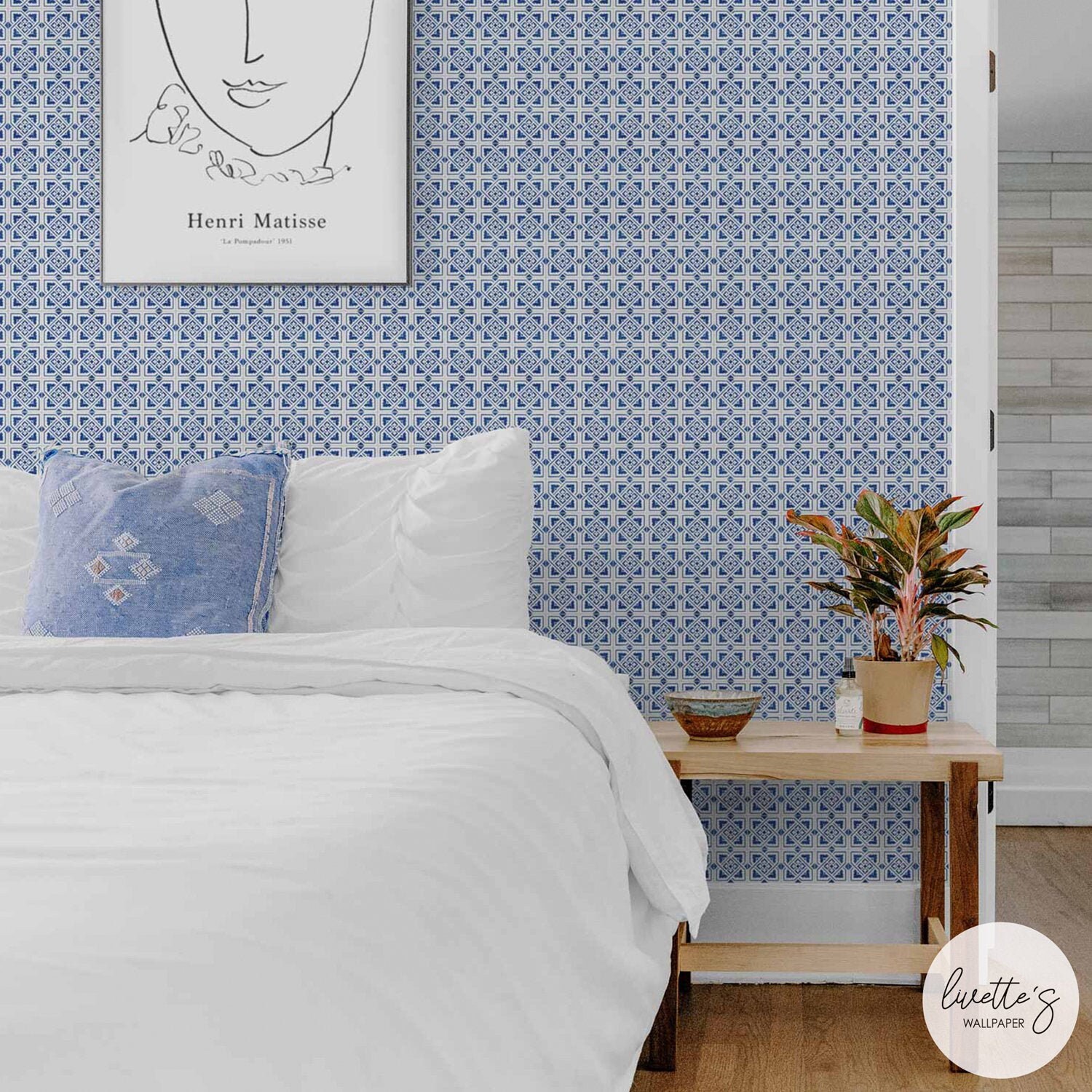 Blue Lisbon Tiles Wallpaper, Bathroom and Kitchen, Removable and Traditional material