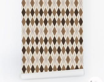 Retro Wallpaper Argyle Wallpaper Design Living Room Wallpaper Accent Wall Brown Wallpaper Argyle Print Wall Art In Brown Tones