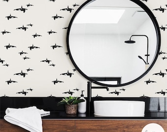 Orca Whale Wallpaper: Coastal Charm Animal Print for Powder Room