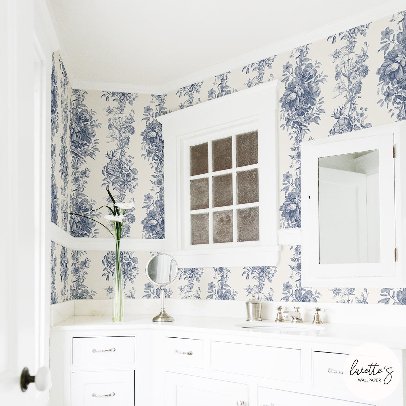 Blue Toile Pattern Wallpaper Classic Victorian Style - Etsy