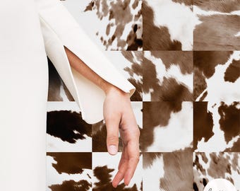 Funky Cow Print Mosaic Wallpaper – Animal Print Wall Art for Living Room