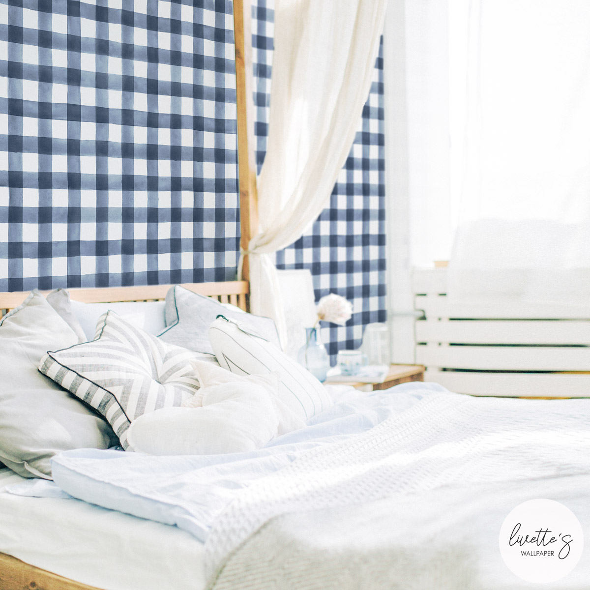 Navy Plaid Removable Wallpaper Buffalo Check Watercolor Etsy