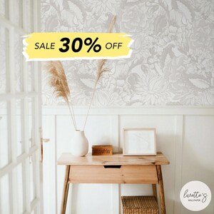 Elegant Neutral Bohemian Floral Wallpaper, Botanical Flowers, Peel and stick or Traditional wallpaper