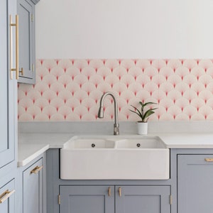 Kitchen Scallop Print Design Tile Sticker Peel And Stick Kitchen Backsplash Ceramic Tiles Pink Kitchen Ceramic Tile Decor Wall Decal