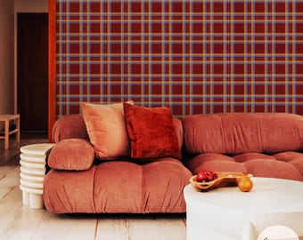 Tartan Inspired Grasscloth Wallpaper in Red