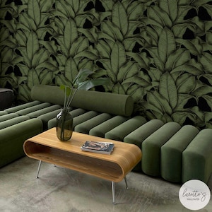 Olive Wallpaper Tropical Wallpaper Banana Leaf Wall Art Dark Green Wallpaper Black And Green Wallpaper Botanical Print Entryway Wallpaper