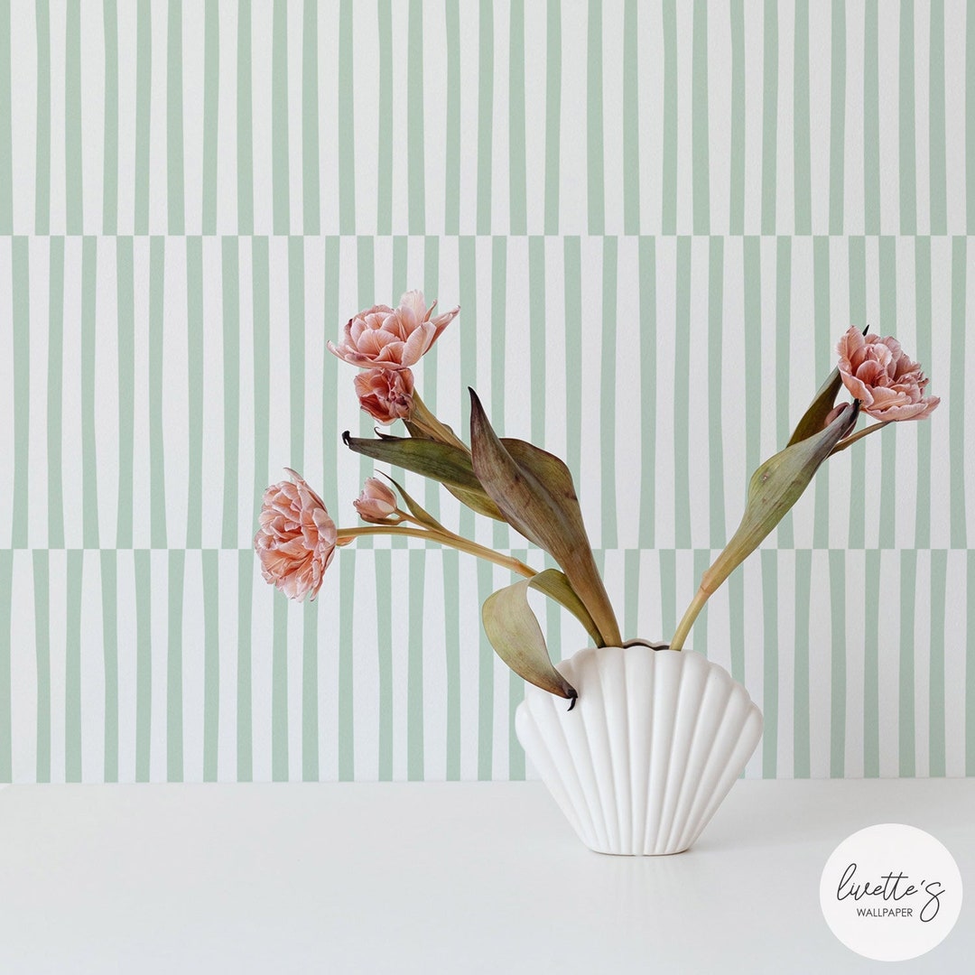 Minimal Mint Green Stripe Wallpaper, Removable Wallpaper and