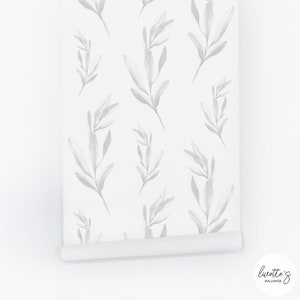 Grey Foliage Removable Wallpaper, available as self adhesive or non woven wallpaper