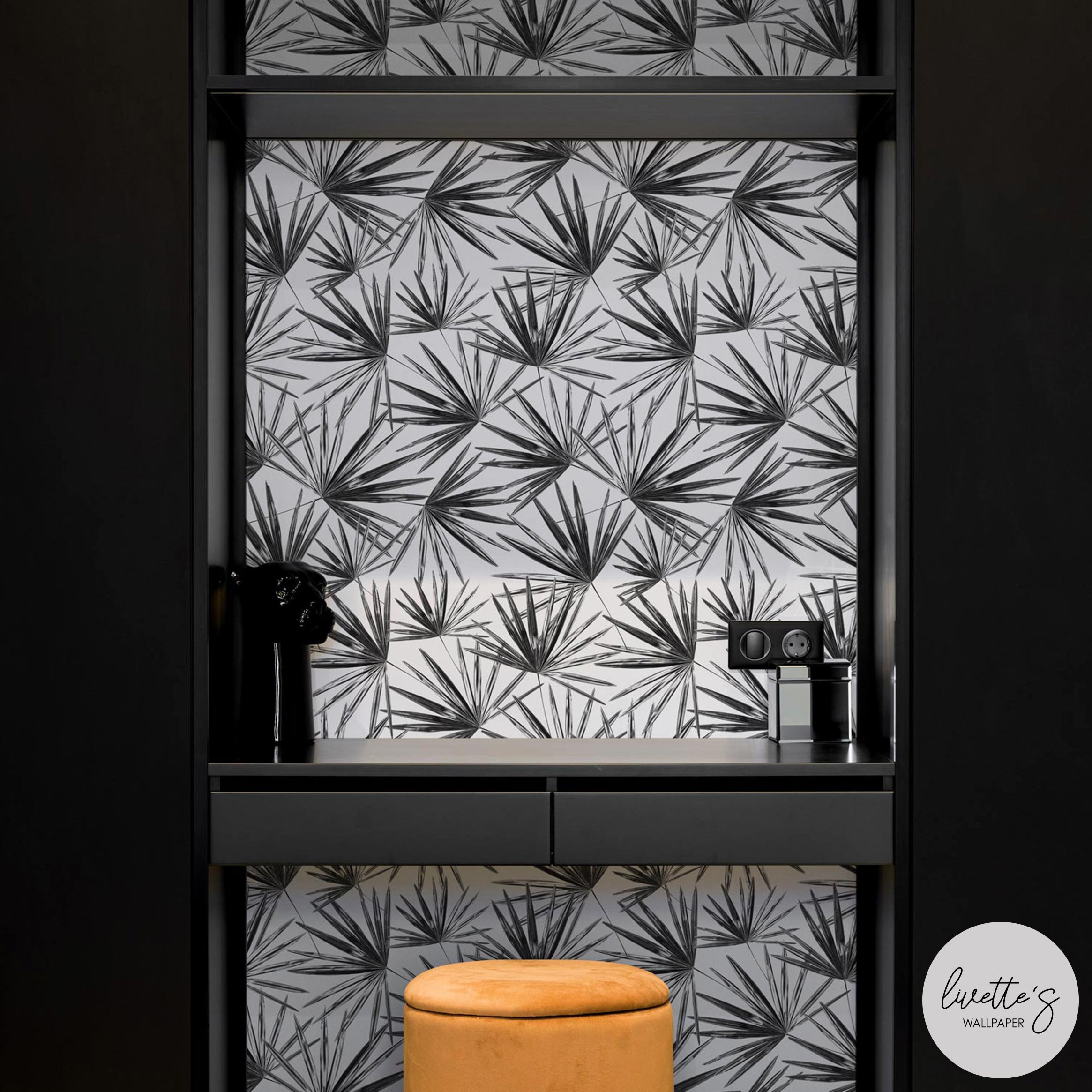 Monochrome Palm Leaf Wallpaper - Black and White Tropical Peel and ...