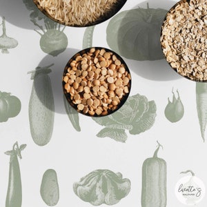 Vintage Farmhouse Vegetables Removable Wallpaper, Checkered Pattern, Self adhesive and Non Woven Traditional option