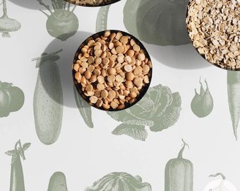 Vintage Farmhouse Vegetables Removable Wallpaper, Checkered Pattern, Self adhesive and Non Woven Traditional option