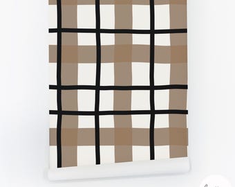 Bold Plaid Wallpaper Brown Wallpaper Design Retro Plaid Wall Art Living Room Accent Wallpaper Vintage Design With Plaid Pattern
