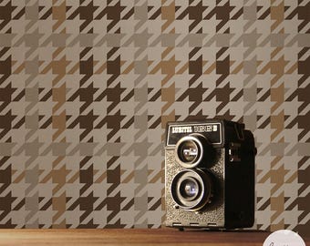 Brown Houndstooth Wallpaper: British Inspired Plaid Wall Art