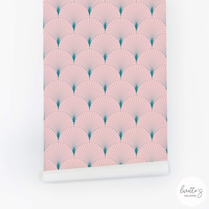Pink Delicate Scallop Wallpaper, Art Deco Scallop tiles Traditional or Removable Wallpaper