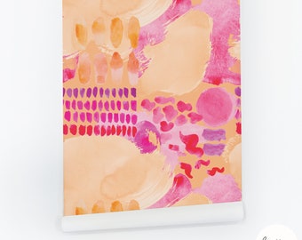 Abstract Peel and Stick Wallpaper, Pink & Orange Wall Art