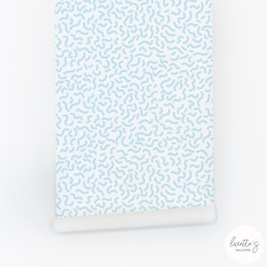 Light Blue Memphis Wallpaper, Removable Self adhesive or Traditional wallpaper, Danish Pastels Wall Art