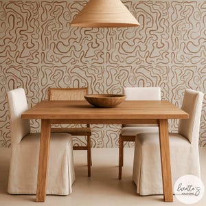 Neutral Abstract Funky Lines Grasscloth Wallpaper