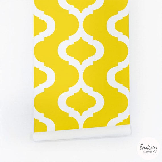 Yellow Trellis Peel and Stick Wallpaper, Renter Friendly Accent Wall
