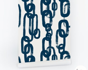 Navy Blue Chain Design Removable Wallpaper, Coastal Collection, Self Adhesive or Traditional material