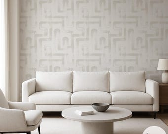 London Metro Lines Brush Stroke Wallpaper in Mist & Off White Colors / Minimal design abstract pattern Traditional or Removable Wallpaper