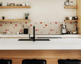 Red Flower Peel and Stick Kitchen Backsplash