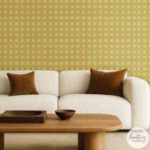 Butter Yellow Modern Plaid Grasscloth Wallpaper
