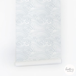 Rain Blue Waves Wallpaper, Coastal style wallpaper, Self Adhesive and Traditional material