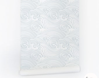Rain Blue Waves Wallpaper, Coastal style wallpaper, Self Adhesive and Traditional material
