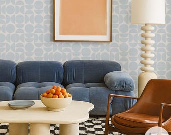 Blue Geometric Removable Wallpaper, Coastal Design