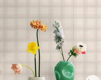Gingham Plaid Grasscloth Wallpaper in Pink