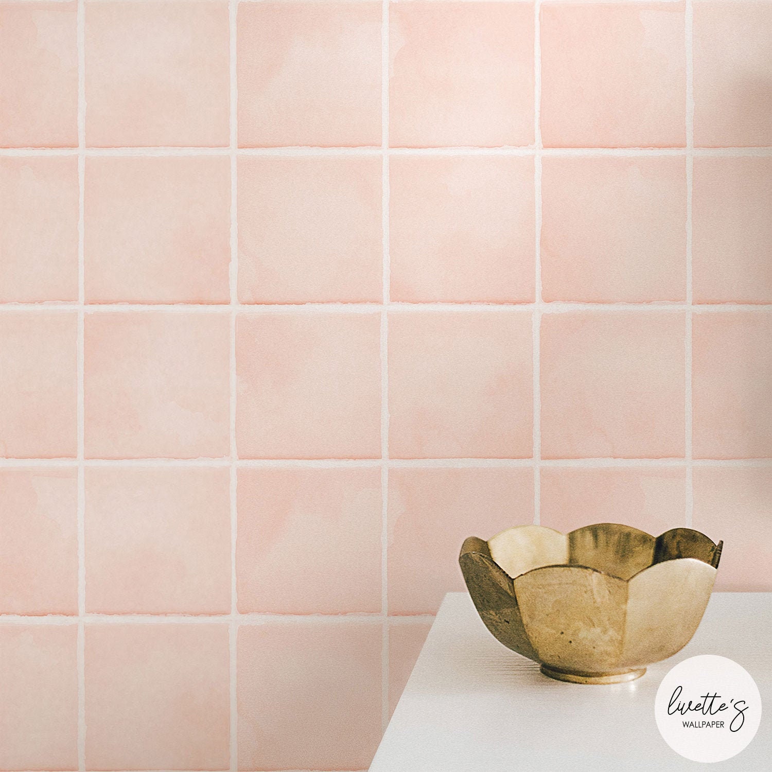 Faux Pink Tiles Wallpaper Bathroom and Kitchen Coral Color