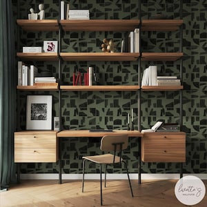 Olive Green Wallpaper Geometric Wallpaper Tile Design Wallpaper Dark Green Wallpaper Black And Green Wallpaper Office Interior Wallpaper