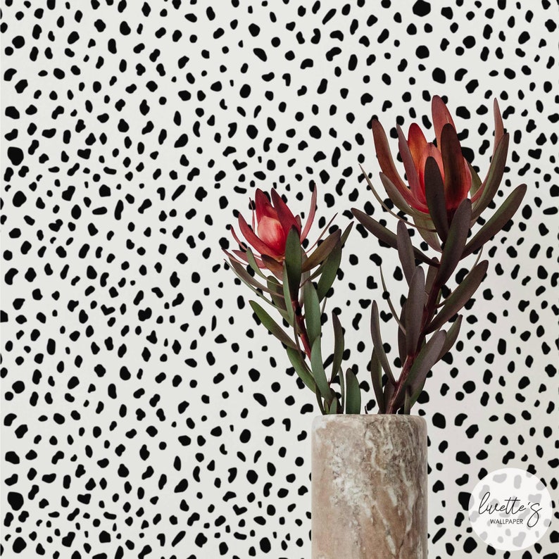 Dalmatian Print Removable Wallpaper Black And White Spotty Wallpaper Animal Wall Decor Trendy Wallpaper image 2