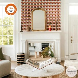 Retro Geometric Peel and Stick Wallpaper: Black and Red Accent Wall