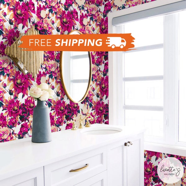 Flower Wallpaper For Walls Peel And Stick Wall Paper Pink Wallpaper For Bathroom Removable Powder Room Wallpaper Temporary Accent Wall