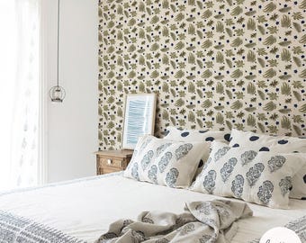 Blue Fern Floral Wallpaper – Removable, Peel & Stick Wall Design