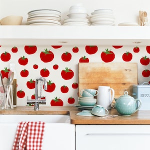 Piastrelle per paraschizzi da cucina staccabili e attaccabili dietro la stufa Idee per paraschizzi rimovibili per il bagno Pannello paraschizzi fai da te per la cucina Design del pomodoro