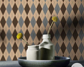 Brown Argyle Grasscloth Wallpaper