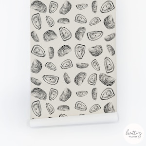 Peel And Stick Wallpaper Oyster Shell Wallpaper Gray Removable Food Inspired Wall Paper Temporary Custom Printed Wall Panel For Kitchen