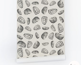 Oyster Shell Wallpaper, Gray Food Inspired Wall Panel (Peel and Stick)