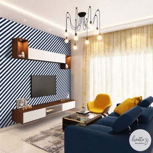 Diagonal stripe wallpaper in a abstract living room